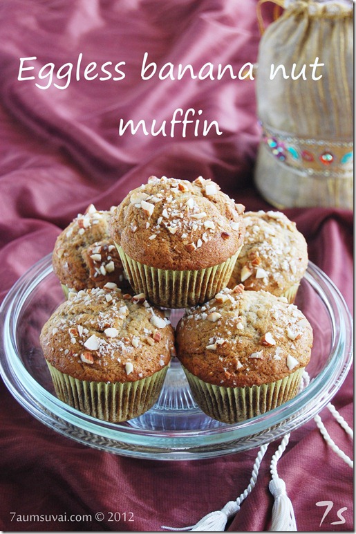 Eggless banana nut muffin