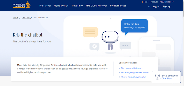 Singapore Airlines Live Chat ( Kris the chatbot )