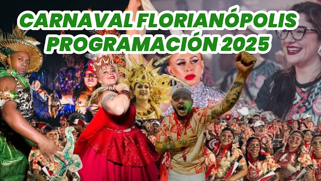 Collage de imágenes del carnaval, pasistas, músicos, carrozas