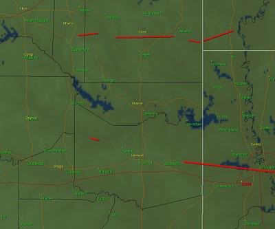 Tornado Tracks In Red.