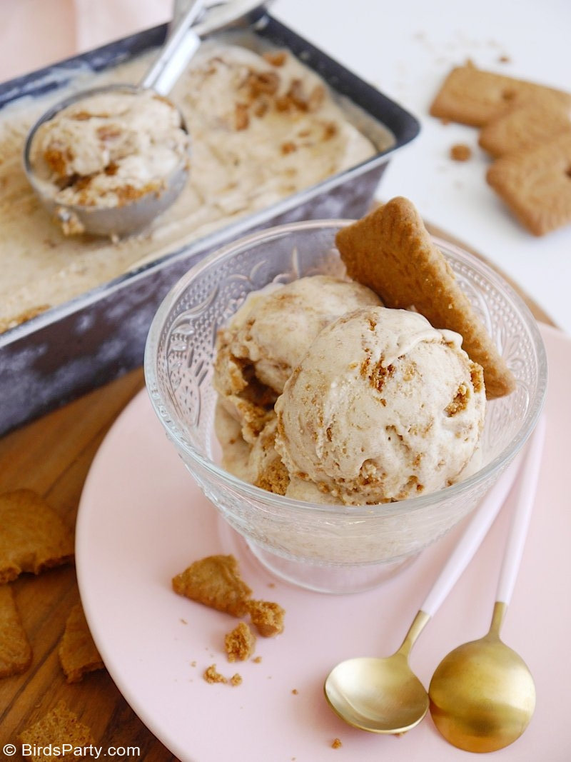 No-Churn 3-Ingredients Biscoff Cookie Ice Cream - quick and easy to make 3-ingredeints recipe, perfect summer dessert for any occasion or event! by BirdsParty.com @BirdsParty #icecream #Biscoff #speculoos #biscofficecream #nochurnicecream #easyicecream #summerdessert #icecreamrecipe