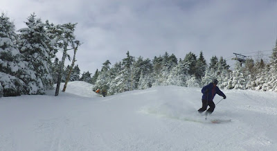 Skiing manmade pow on Hawkeye, Thursday afternoon at Gore Mountain, 02/17/2013.

The Saratoga Skier and Hiker, first-hand accounts of adventures in the Adirondacks and beyond, and Gore Mountain ski blog.