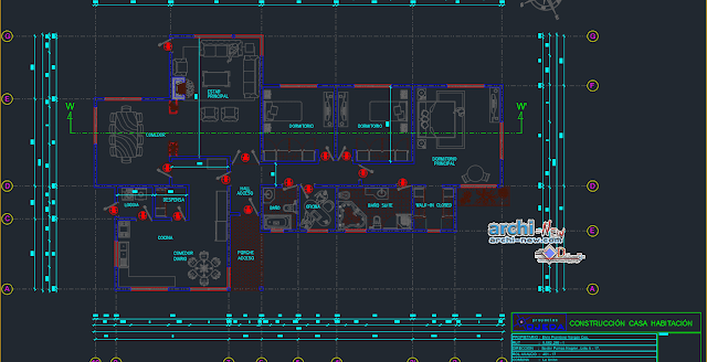 Room House 195m2 in AutoCAD 