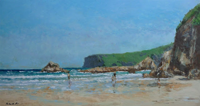 Cuadro al oleo de la playa de la Franca en Asturias pintado por Rubén de Luis