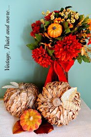 Vintage, Paint and more... lunch bag pumpkins used in a rustic fall vignette