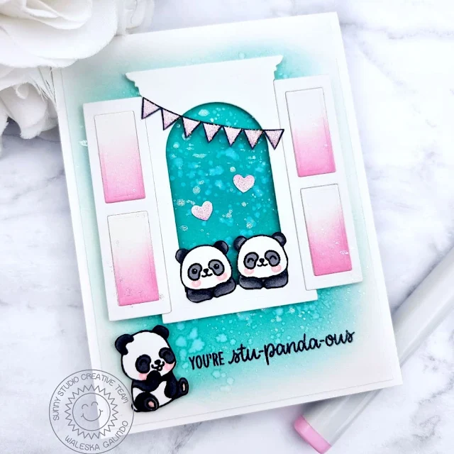 Sunny Studio Stamps: Wonderful Window Die Focused Card by Waleska Galindo (featuring Panda Party)