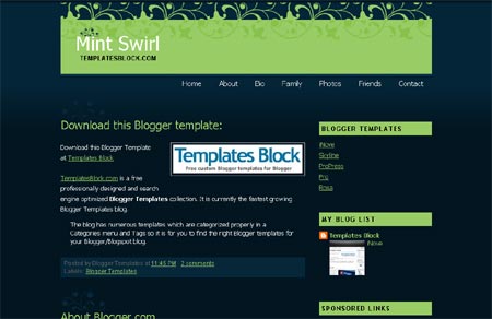 Blogger Mint Swirl Template