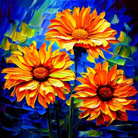 Floral-oil-painting-abstract-artwork-splash-colour-blanket-flowers-in-orange-color
