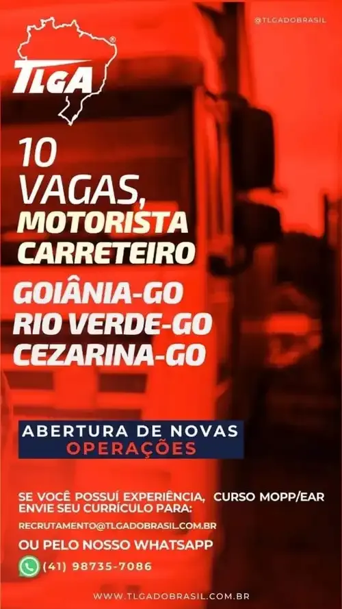 Anúncio de vagas para motoristas TLGA do Brasil