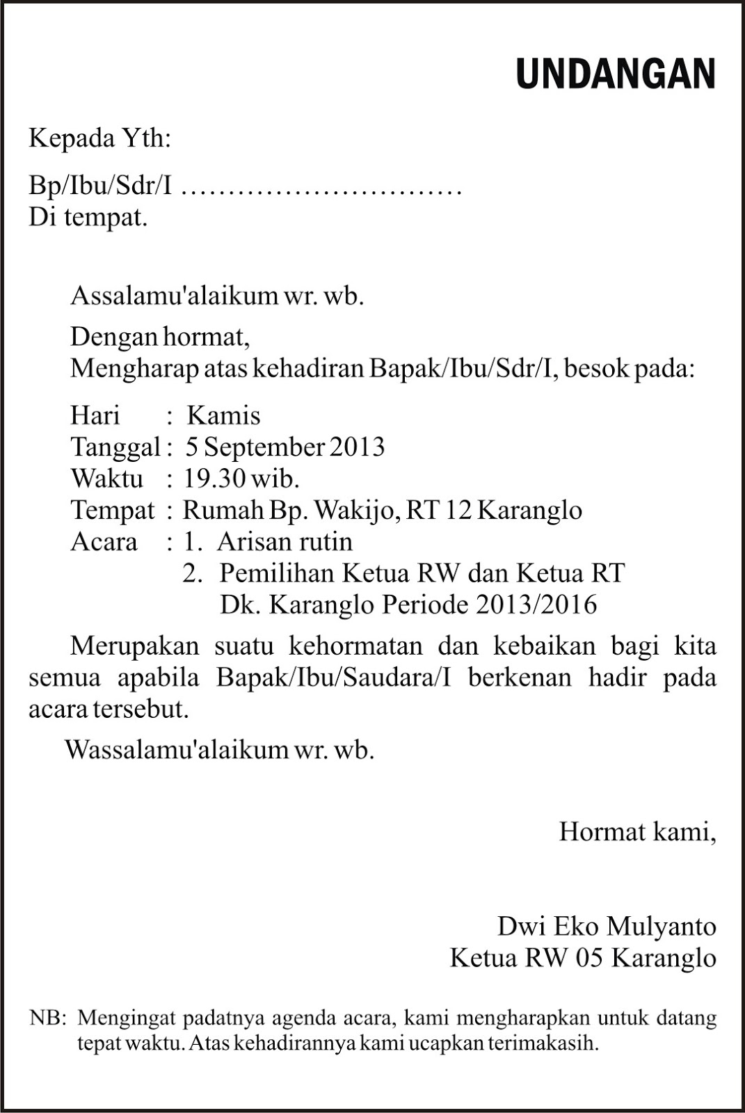 Contoh surat undangan arisan rt  surat undangan