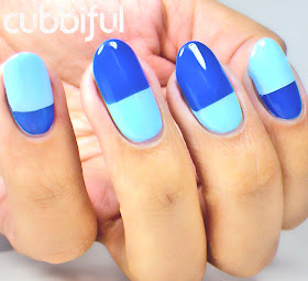 tape manicure blue nails