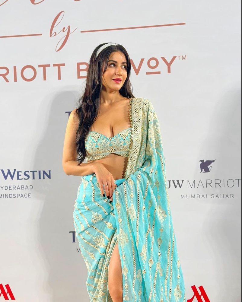 Amy Aela cleavage saree hot actress