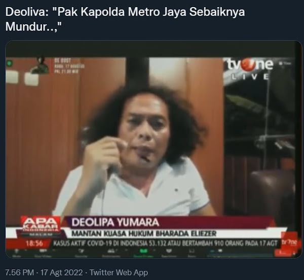 Deolipa Yumara mendesak Kapolda Metro Jaya Irjen Fadil Imran untuk mengundurkan diri kare Deolipa: Kapolda Teletubbies Sebaiknya Mundur