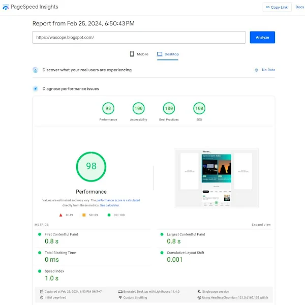 Performa Template - PageSpeed Insights