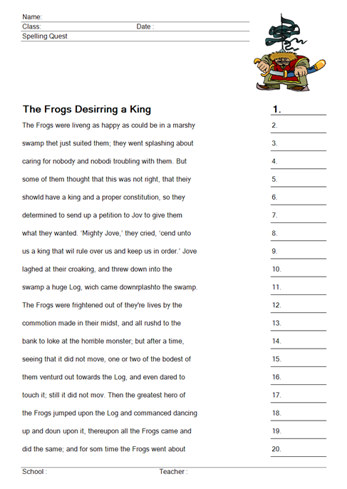 worksheet The Frogs Desiring a King