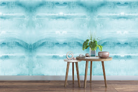 water wallpaper large mural, accent wall wallpaper removable peel and stick, watercolor, teal, aqua blue, water feel