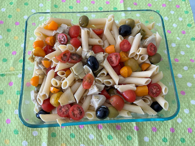 antipasto pasta dish with olives