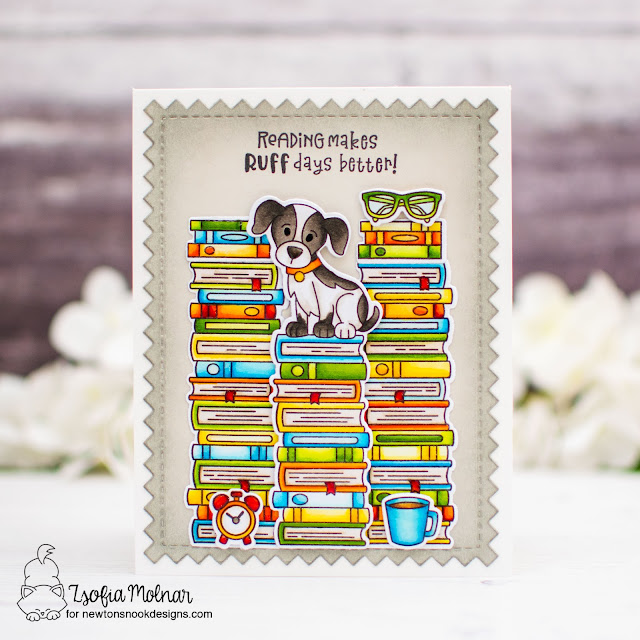 Reading Makes Ruff Days Better Card by Zsofia Molnar | Never Enough Books Stamp Set, All Booked Up Stamp Set and Frames & Tags Die Set by Newton's Nook Designs #newtonsnook #handmade