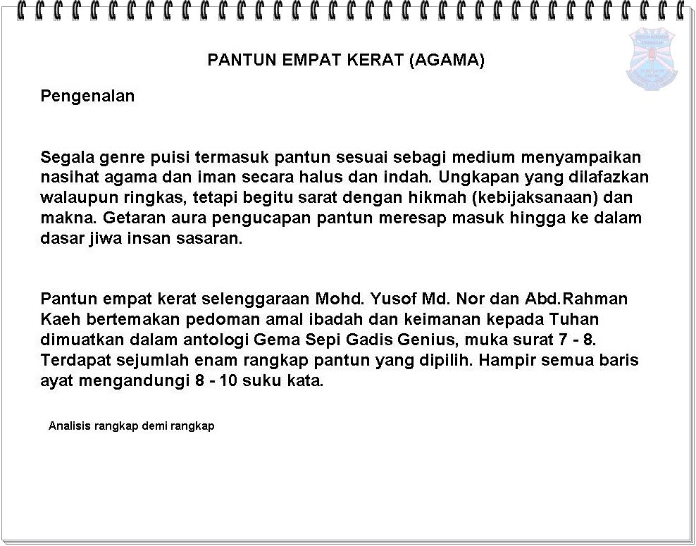 Bahasa Melayu Tingkatan 2: PANTUN EMPAT KERAT (AGAMA)