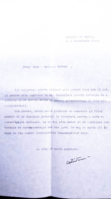 Scrisoare cu semnătura originală aparținând domnului profesor Călin Turcu,cercetător și scriitor în domeniul OZN / UFO