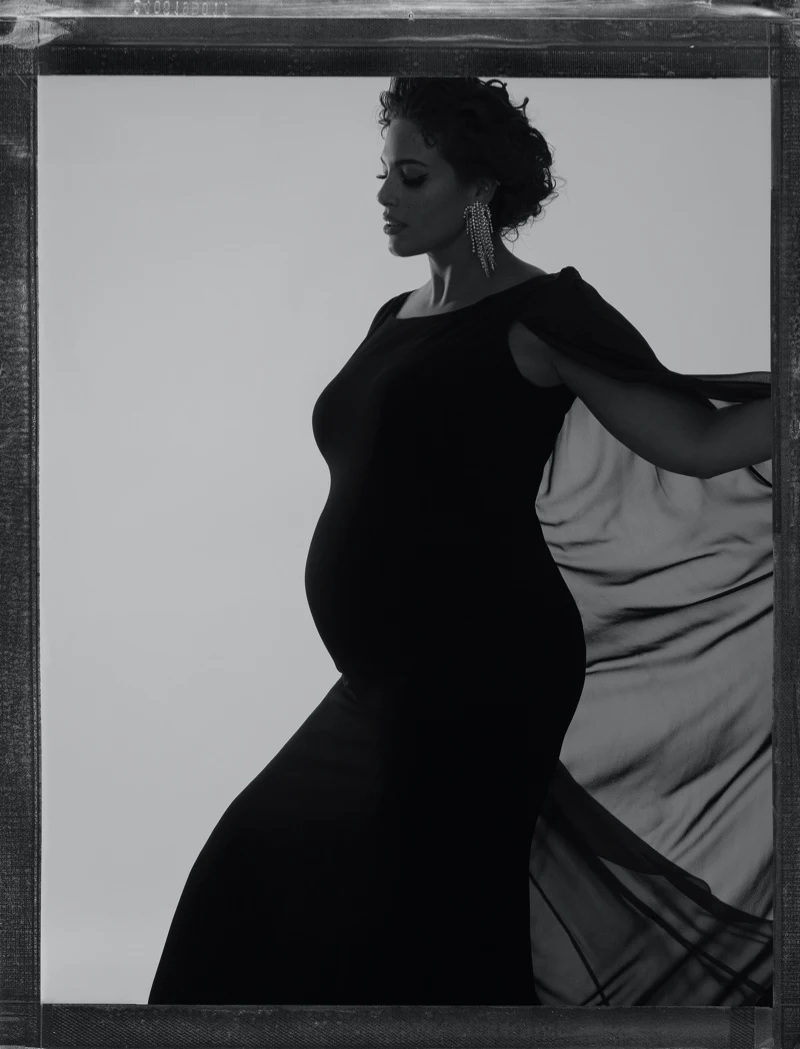 Captured in black and white, Ashley Graham appears in Marina Rinaldi spring-summer 2020 campaign