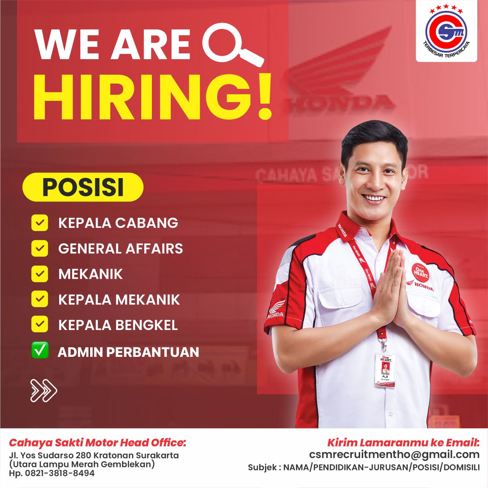 Loker Solo Raya di PT Cahaya Sakti Chandra Motor April 2024