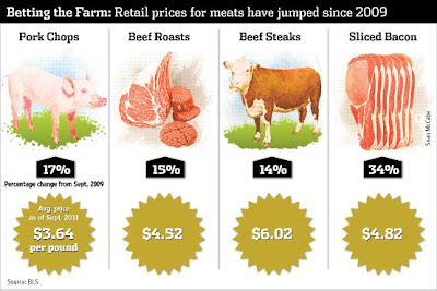 The Change in the Cost of Meat, Since 2009