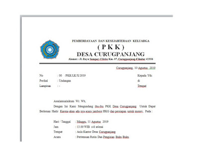 CONTOH SURAT UNDANGAN PKK