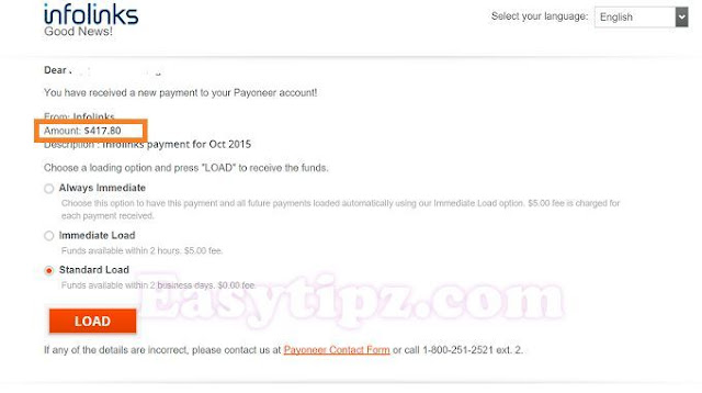 My first payment from Infolinks with a small website
