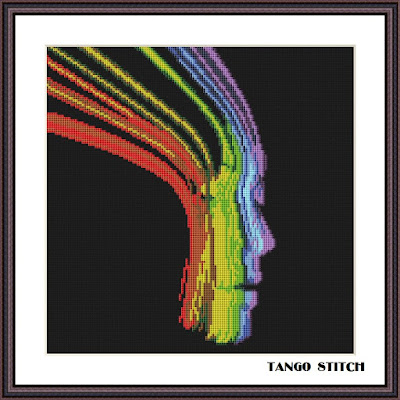 Abstract face cross stitch pattern - Tango Stitch