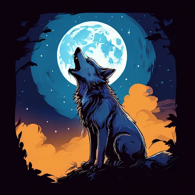 Lobo aullando a la luna llena. Arte digital