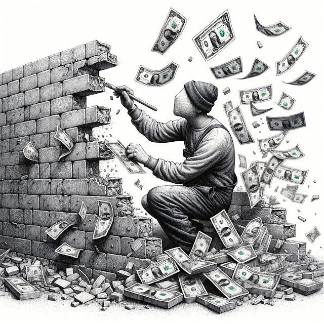 A guy is cracking money out of brick as a symbol of getting eMADANI free money