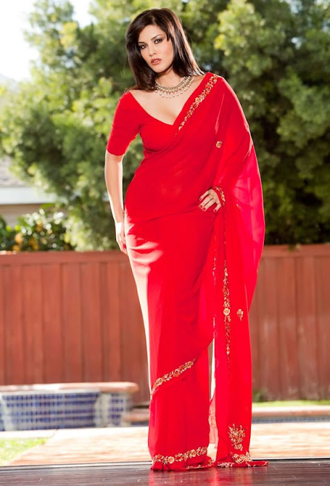 sunny leone | in red saree ss actress pics