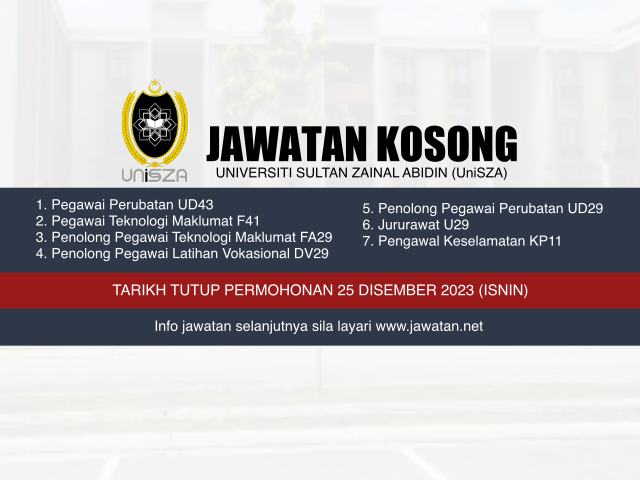 Jawatan Kosong Universiti Sultan Zainal Abidin (UniSZA) 2024