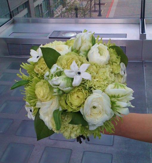 Amazing green spider mum bridal bouquet with white and green orchids and 