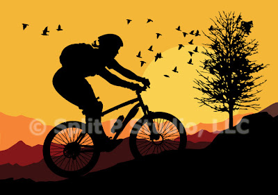 mountain bike vector art, female biking