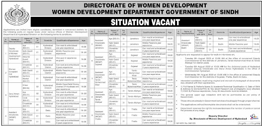 Women Development Department Sindh Jobs 2023 For Literate Person