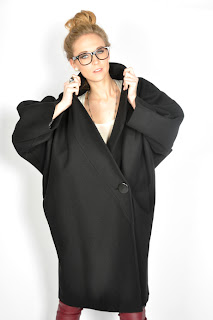 Vintage 1980's black wool cocoon coat