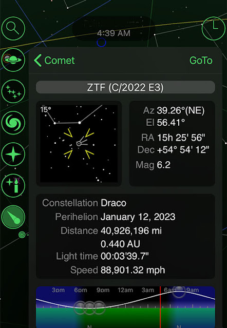 GoSkyWatch app predicts viewing angles for comet ZTF(C2022 E3)  (Source: Palmia Observatory)