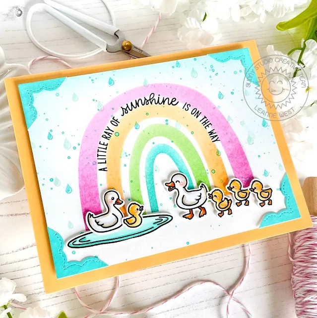 Sunny Studio Stamps: Puddle Jumpers Rainbow Card by Leanne West (featuring Fancy Frame Dies)