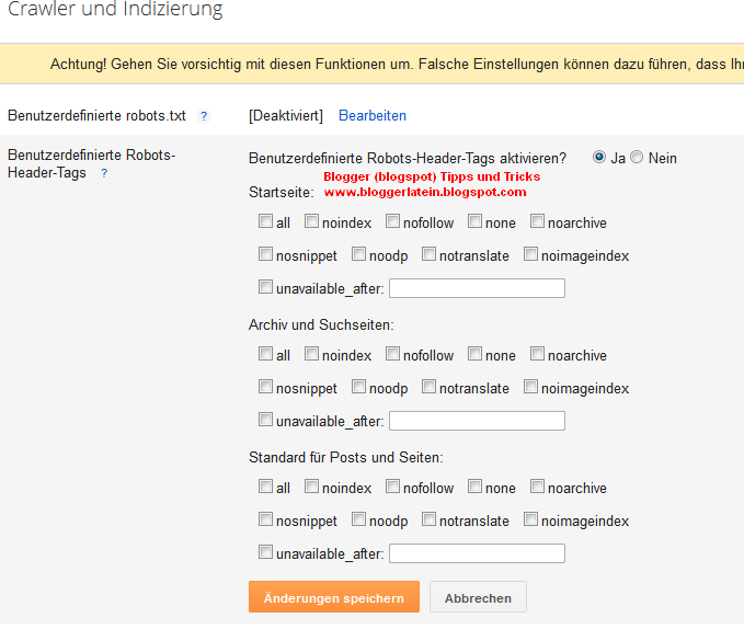 Meta Tags Blogger Blogspot. Suchmaschinenoptimierung Blogger Blogspot. Sucheinstellungen Blogger Blogspot.