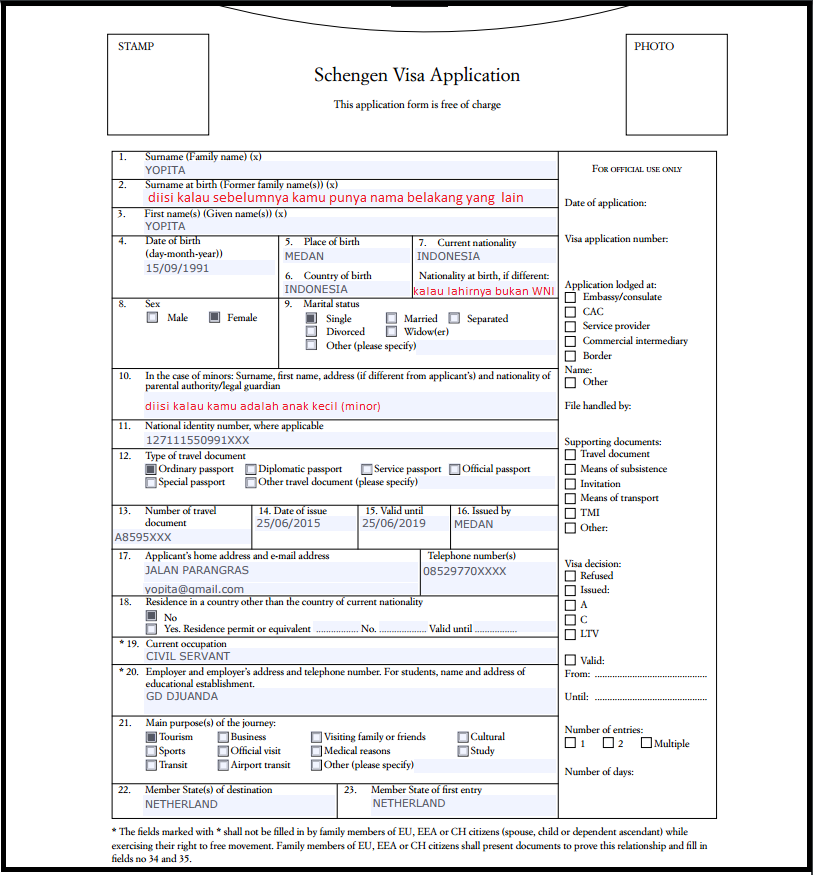 Tips Pemula Mengajukan Visa Schengen : cara mengisi form 