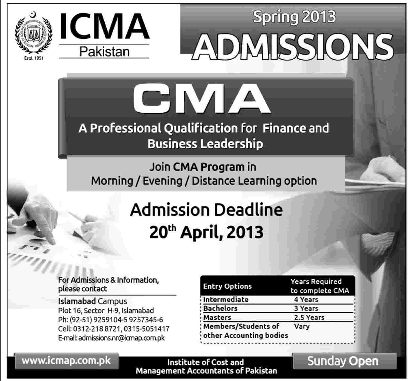 ICMA Pakistan Admissions Spring 2013 - Jobs in Pakistan ...