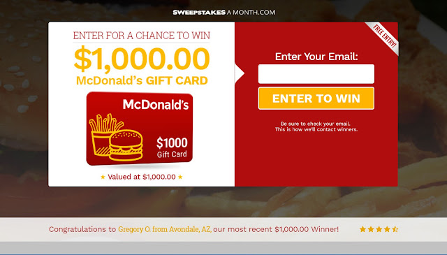 Enter for a chance to win a $1000 McDonalds giftcard!