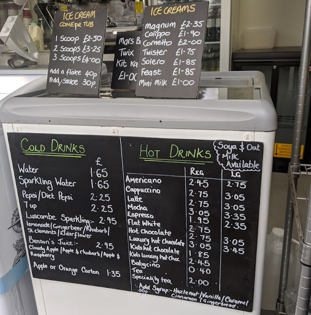 Menu for the coffee kiosk at crozier car park cragside