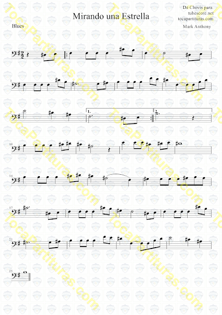 2º  Mirando una Estrella Partitura de en Clave de Fa en Cuarta línea Partituras de Trombón, Chelo, Fagot, Tuba Elicón, Bombardino, Fagot... Sheet Music for Trombone, Cello, Bassoon, Tube, Euphonium in Bass Clef F Music Scores