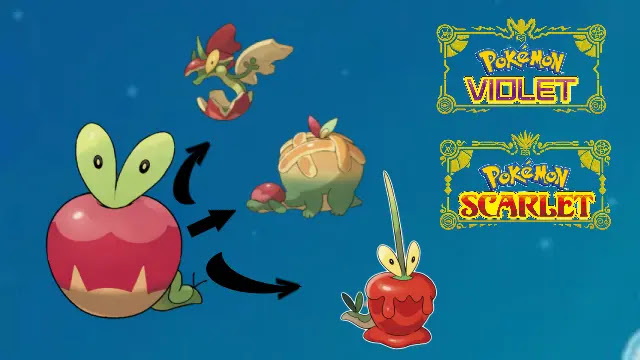 pokemon applin, applin evolution, pokémon scarlet and violet applin evolutions, pokemon dipplin, pokemon Flapple, pokemon Appletun