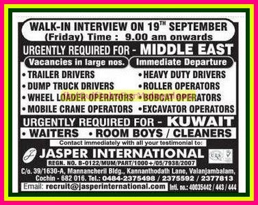 Urgent Job requirements for Middle East & Kuwait