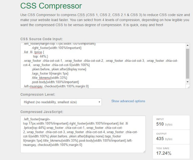 Nén CSS giúp website load nhanh hơn