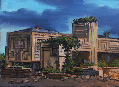 Plein air oil painting of the  Walter Burley Griffin Incinerator in Pyrmont  by industrial heritage artist Jane Bennett